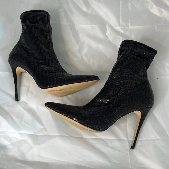 ALDO Cirelle Sequinned Sock Boots Black Stilettos Heels Pointed Toe Size 8.5 - Picture 6 of 12